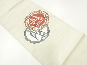 絵皿に草花模様織出し袋帯